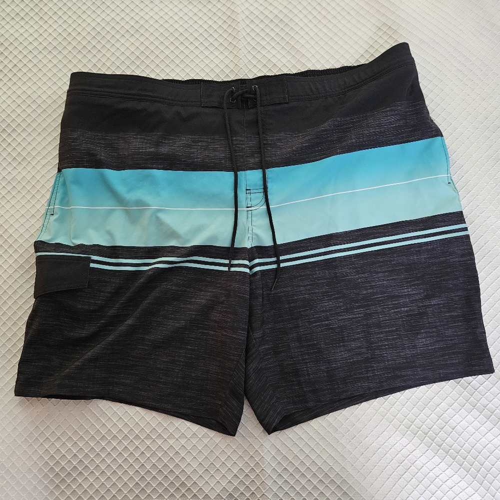 Men's Big & Tall Black and Teal Swim Shorts Bathing Suit Trunks